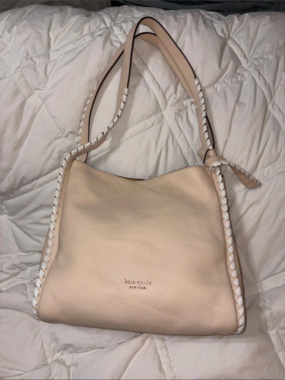 HTF Kate Spade Knott Whipstitched Large Handbag tote bag in Cream/Light Tan